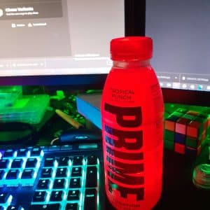 PRIME hydration energy lights lit up tropical punch red LED bottle