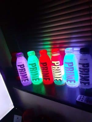 PRIME hydration energy lights lit up all colours and flavours LED bottle