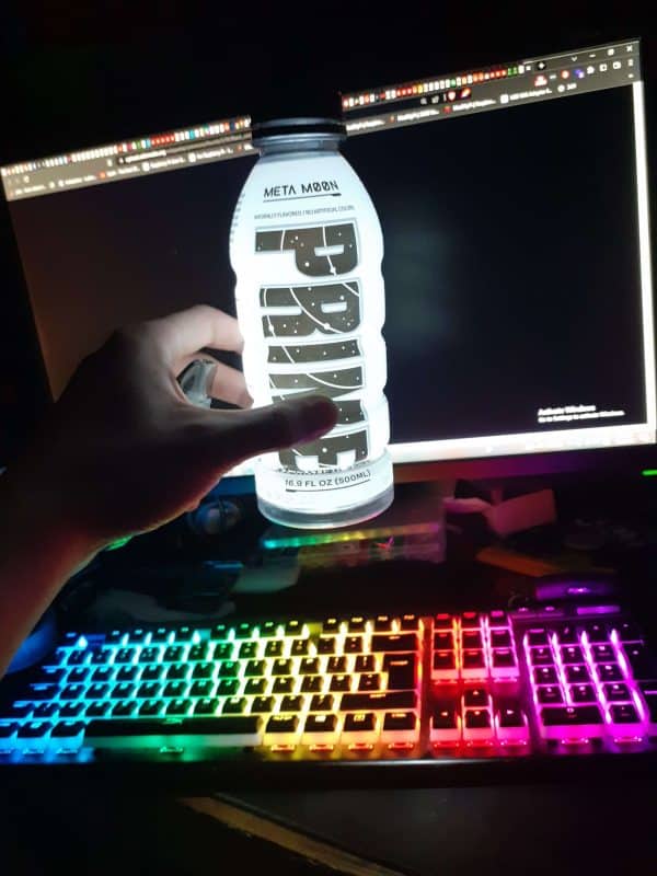 PRIME hydration energy lights lit up meta moon LED bottle